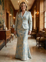 Two-Piece Mermaid Long Sleeve Floor-Length Mother of the Bride Dresses with Blazer Jacket