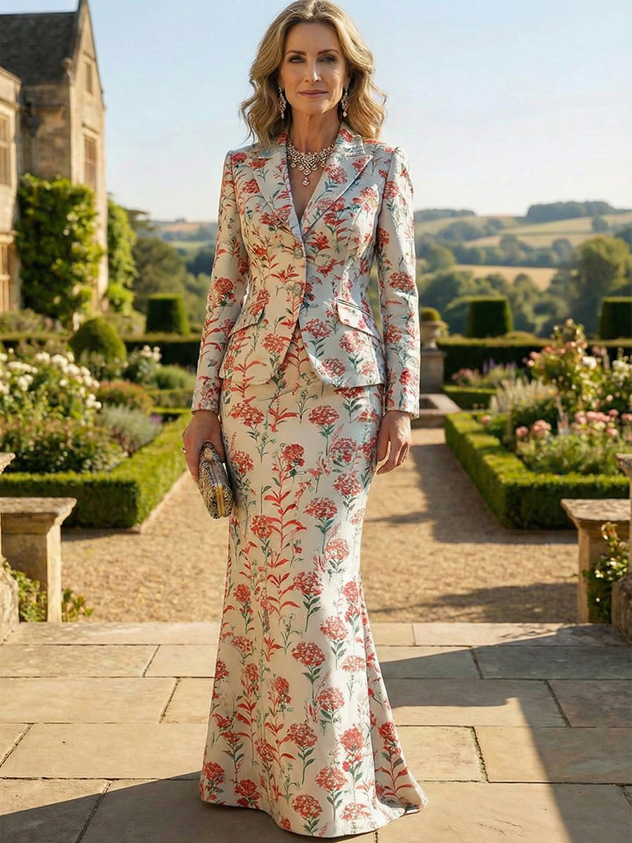 Two-Piece Mermaid Long Sleeve Floor-Length Mother of the Bride Dresses with Blazer Jacket