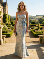Mermaid Sweetheart Floor-Length Mother of the Bride Dresses with Bow Ruched Jacquard Formal Dresses
