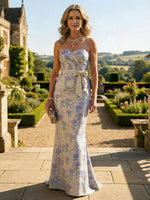 Mermaid Sweetheart Floor-Length Mother of the Bride Dresses with Bow Ruched Jacquard Formal Dresses