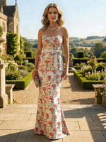 Mermaid Sweetheart Floor-Length Mother of the Bride Dresses with Bow Ruched Jacquard Formal Dresses