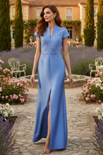 Applique Half Sleeve Mermaid Side Evening Dress