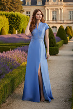 Applique Half Sleeve Mermaid Side Evening Dress