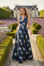 V-Neck Sleeveless Flowers Floral Print A-Line Evening Dress