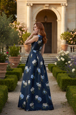 V-Neck Sleeveless Flowers Floral Print A-Line Evening Dress