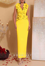 Chic 3D Floral V-Neck Column Sleeveless Ankle-Length Evening Gowns