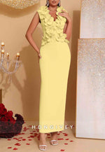Chic 3D Floral V-Neck Column Sleeveless Ankle-Length Evening Gowns