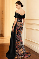 Floral Print Flowers Off the Shoulder Sleeveless Mermaid Floor-Length Evening Dress