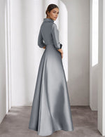 Detachable 3/4 Sleeve Appliqued Flowers Evening Dress