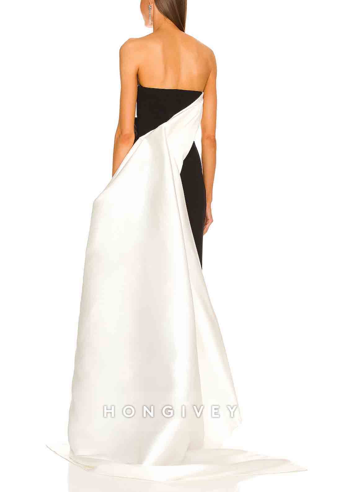 Simple Strapless Sheath Satin Side Draping Floor-Length Evening Gowns