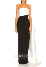 Simple Strapless Sheath Satin Side Draping Floor-Length Evening Gowns