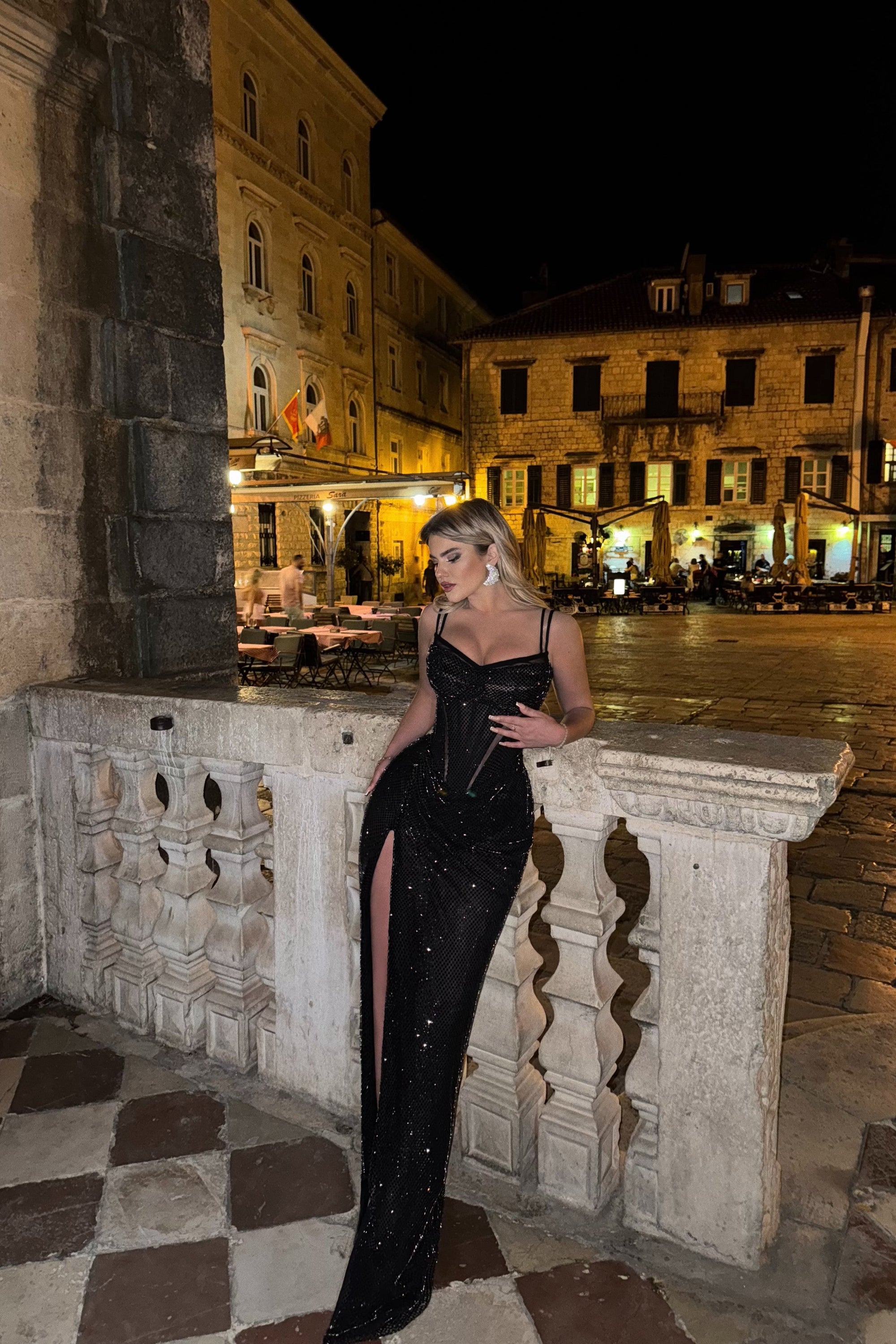 Sequins Sparkle Mermaid Spaghetti Straps Sleeveless Side Slit Prom Dress