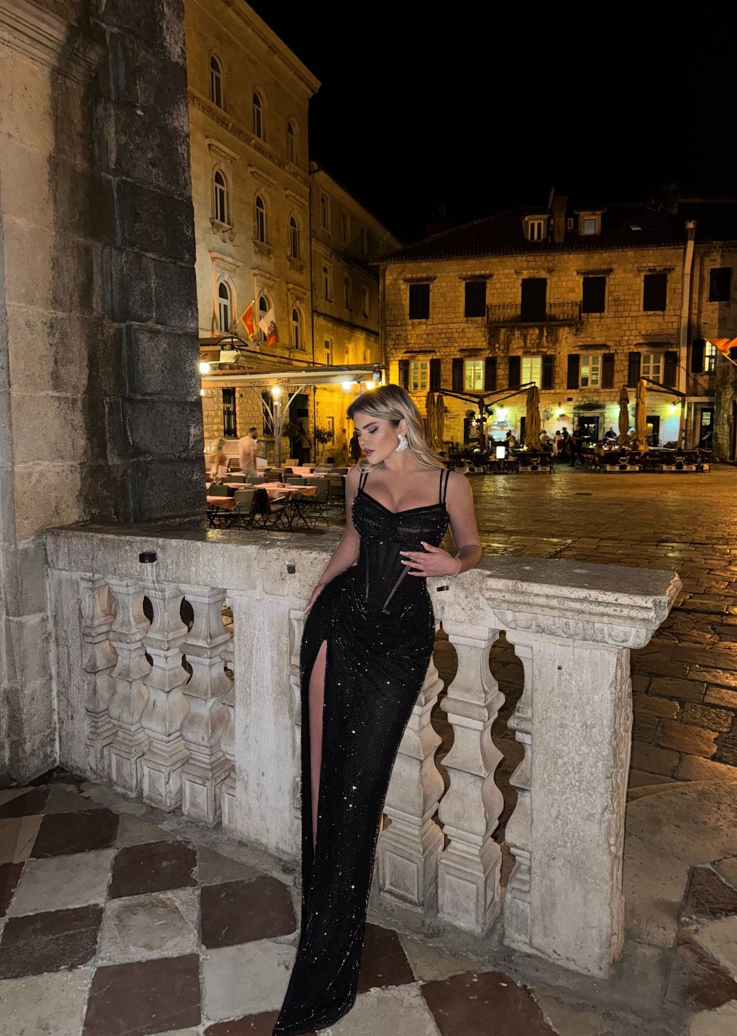 Sequins Sparkle Mermaid Spaghetti Straps Sleeveless Side Slit Prom Dress