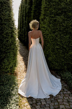 Simple Bateau Empire Strapless A-Line Satin Engagement Bridal Wedding Dress
