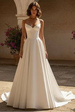 Simple Bateau Empire Strapless A-Line Satin Engagement Bridal Wedding Dress