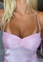 Sexy Halter Sleeveless Tie Back Spaghetti Straps Sheath Mini Homecoming Dresses