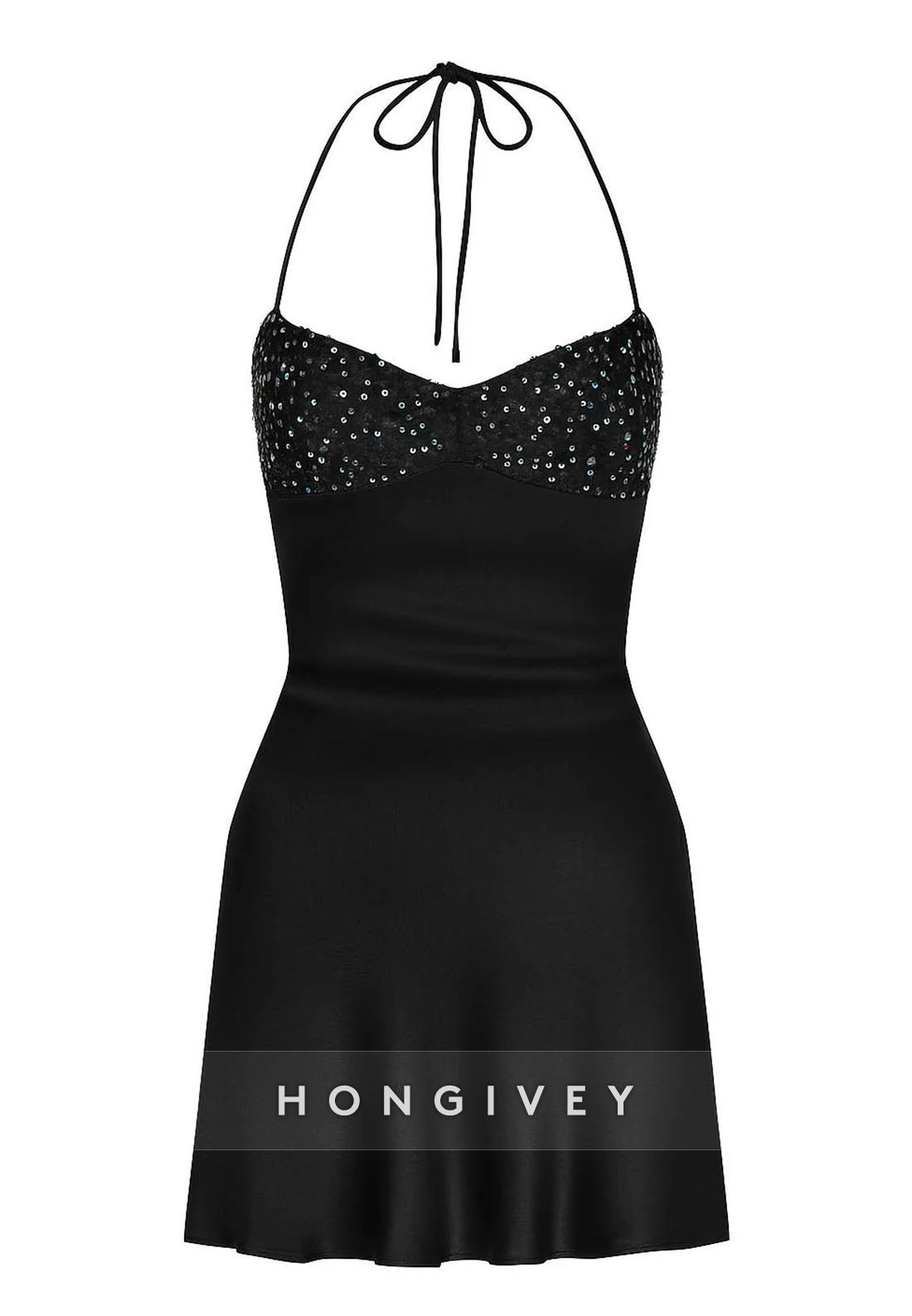 Sexy Halter Sleeveless Tie Back Spaghetti Straps Sheath Mini Homecoming Dresses