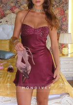 Sexy Halter Sleeveless Tie Back Spaghetti Straps Sheath Mini Homecoming Dresses