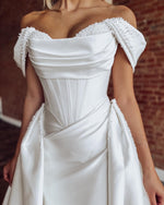 Off Shoulder Wedding Dresses for Bride Satin Corset Crystal Beaded Bridal Wedding Gowns