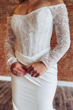 Mermaid Satin Lace Boho Wedding Dresses Long Sleeves Beach Wedding Gowns for Women