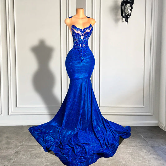 Royal Blue Long Prom Dresses 2026 Luxury Beaded Embroidery Sexy Mermaid Style Black Girl Prom Gala Party Gowns