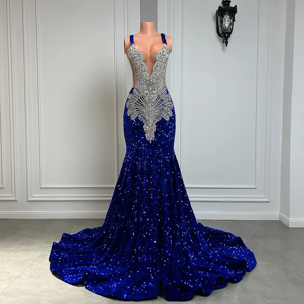 Gorgeous Long Prom Dresses 2026 Mermaid Style Luxury Sparkly Silver Crystals Red Sequin Black Girls Prom Party Formal Gowns