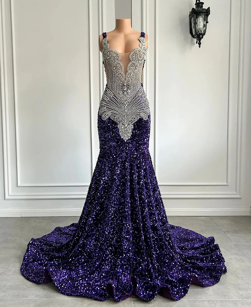 Gorgeous Long Prom Dresses 2026 Mermaid Style Luxury Sparkly Silver Crystals Red Sequin Black Girls Prom Party Formal Gowns