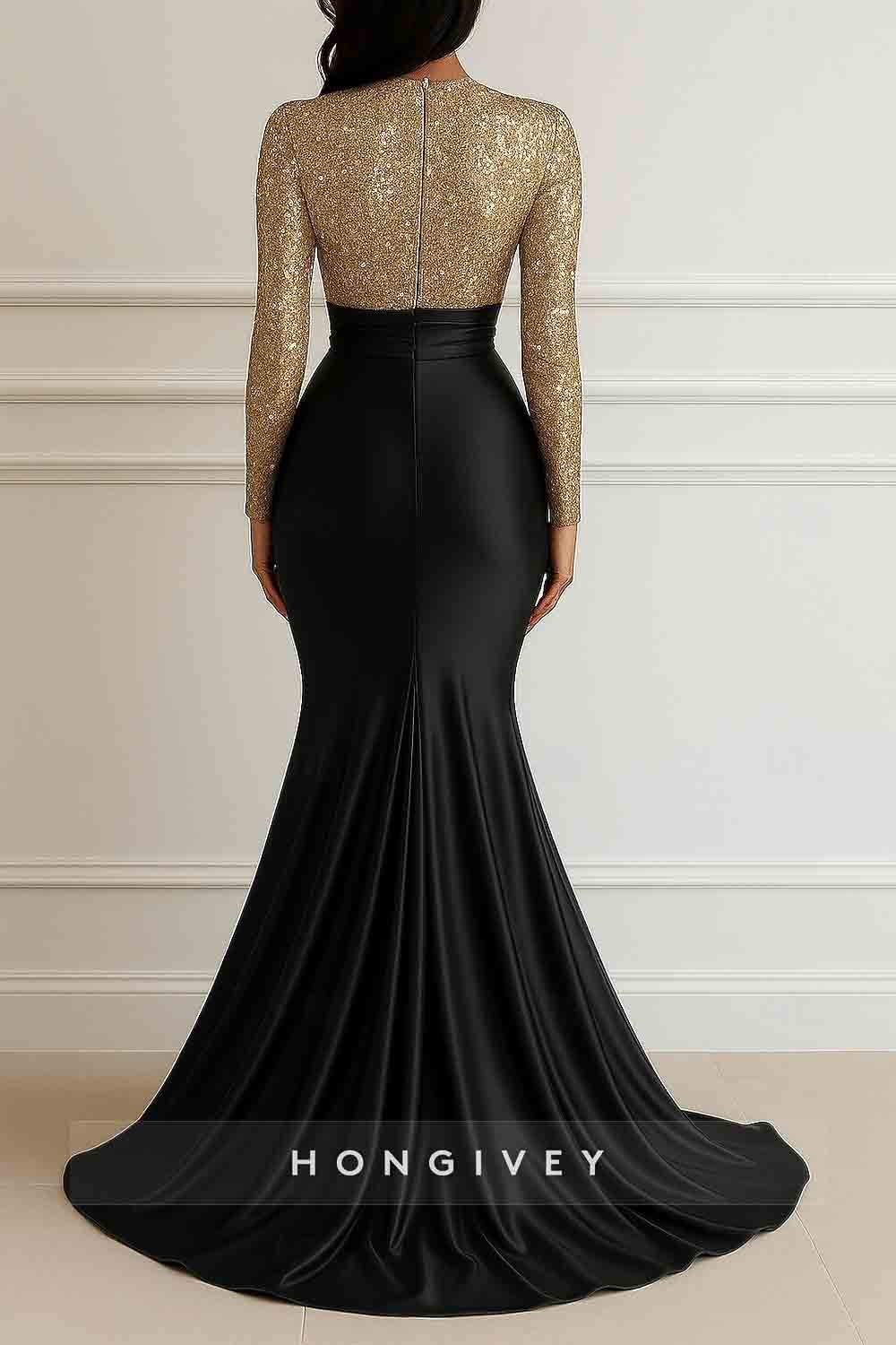 Sequined Long Sleeve Evening Dress Mermaid