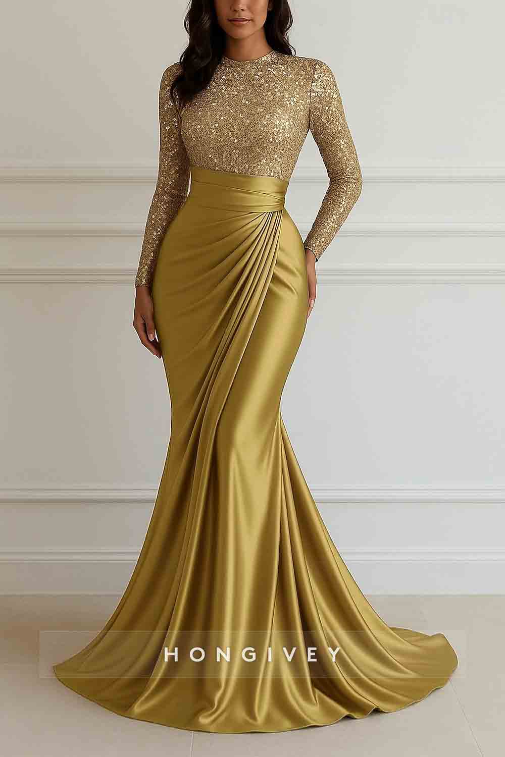 Sequined Long Sleeve Evening Dress Mermaid