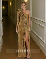 One Should Long Sleeve Mermaid Evening Dress Slit