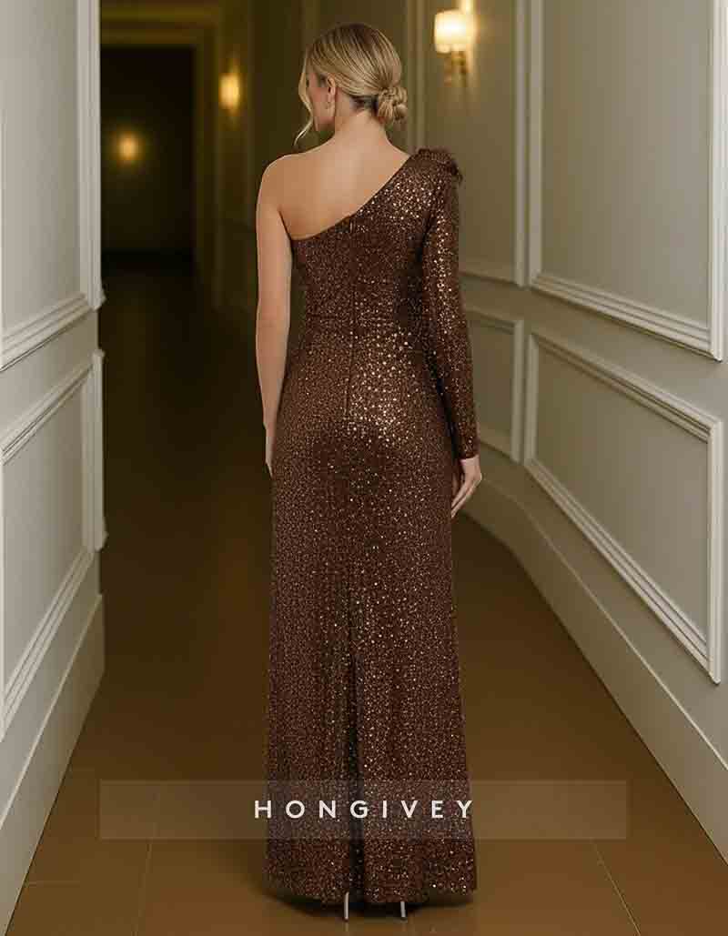 One Should Long Sleeve Mermaid Evening Dress Slit