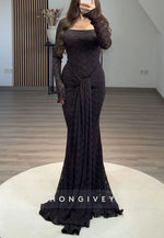 Elegant Long Sleeves Lace Formal Gown Detachable Mermaid Evening Gowns