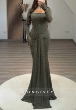 Elegant Long Sleeves Lace Formal Gown Detachable Mermaid Evening Gowns
