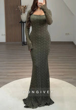 Elegant Long Sleeves Lace Formal Gown Detachable Mermaid Evening Gowns