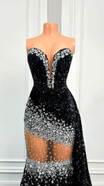 Long Sparkly Prom Dress 2026 Elegant Mermaid Style Silver Crystals Black Sequin African Girl Prom Party Gowns
