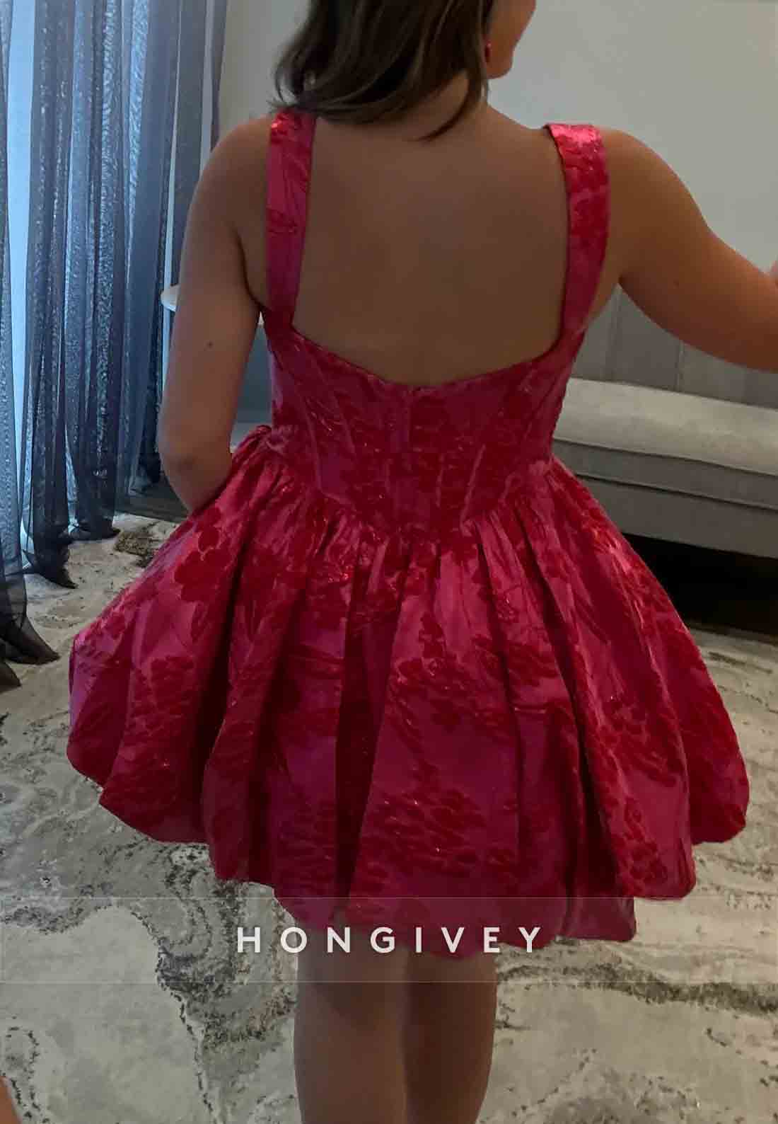 Ball Gown Floral Print Ruched Open Back Regular Straps Short Homecoming Dress