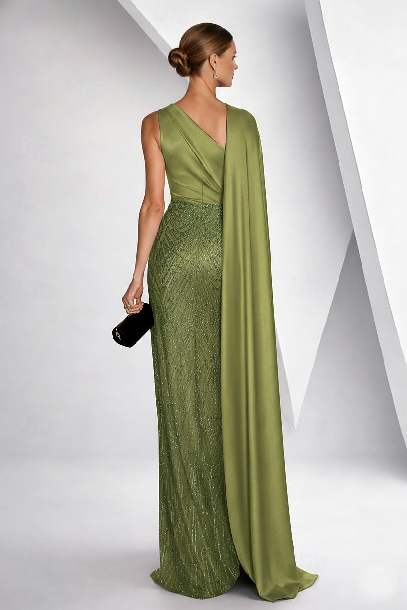 Cape Sleeve Beaded Sparkle Mermaid Evening Dress Shawl