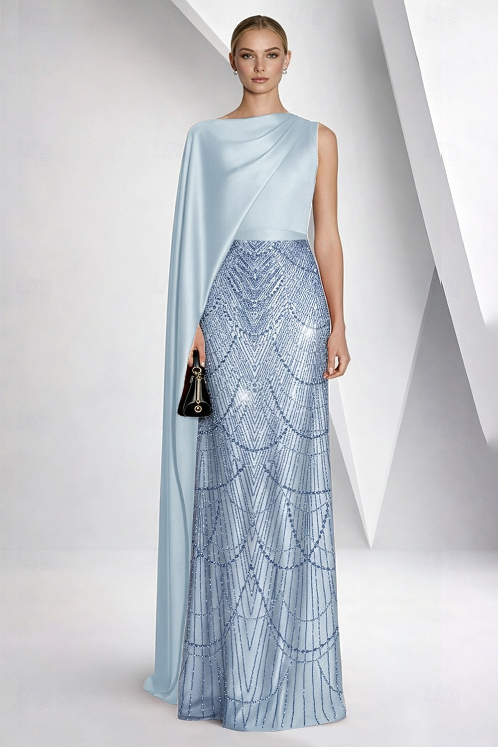 Cape Sleeve Beaded Sparkle Mermaid Evening Dress Shawl