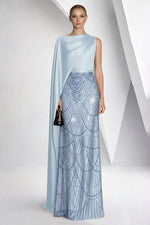 Cape Sleeve Beaded Sparkle Mermaid Evening Dress Shawl