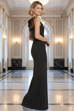 Black Sheer Bow Sleeveless Mermaid Floor-Length Evening Dress