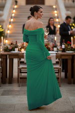 Green Off the Shoulder Long Sleeve Mermaid Evening Dress Mother of the Bride Dress
