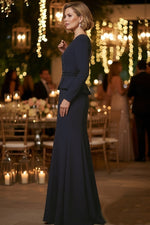 Elegant V-Neck Long Sleeve Mermaid Applique Formal Evening Dress