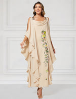 Flowers Floral Print Cape Sleeve Ankle-Length Mother of the Bride Dresses