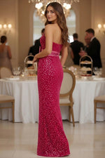 Strapless Sleeveless Sequins Bow Mermaid Evening Dress