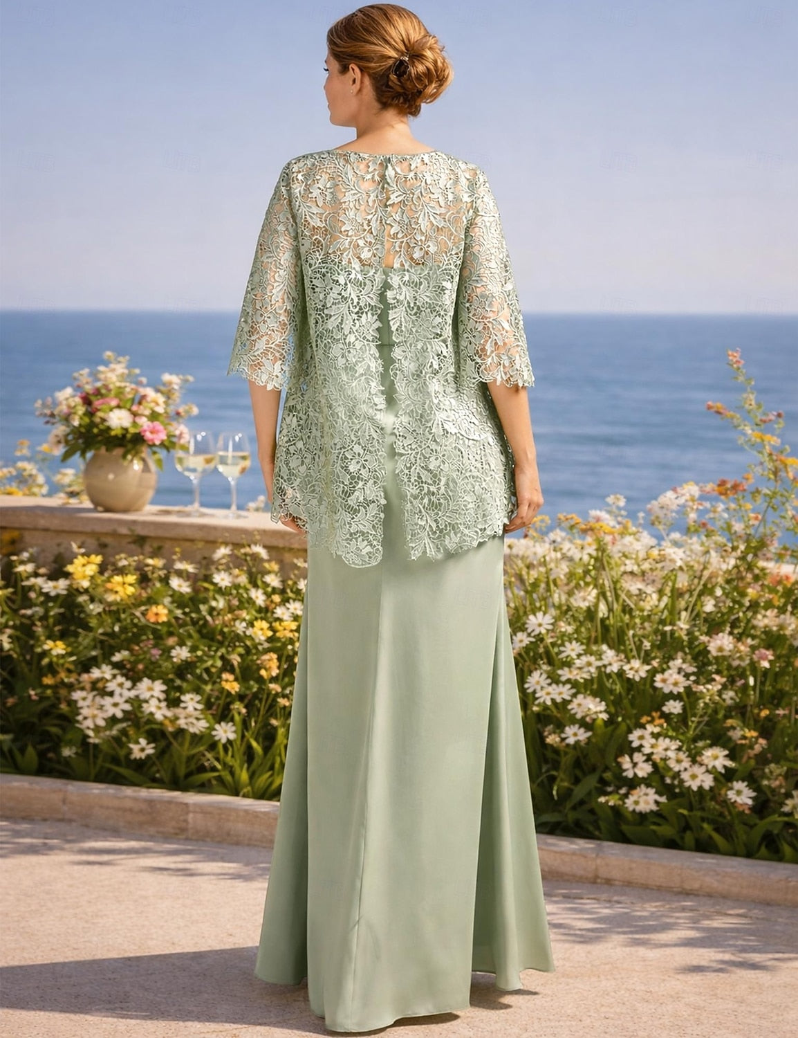 Lace Half Sleeve Mermaid Ankle-Length Women Evening Dress