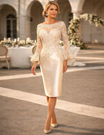 Long Sleeve Lace Applique Mermaid Knee-Length Formal Evening Dress