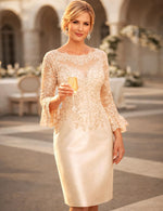 Long Sleeve Lace Applique Mermaid Knee-Length Formal Evening Dress