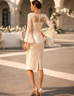 Long Sleeve Lace Applique Mermaid Knee-Length Formal Evening Dress