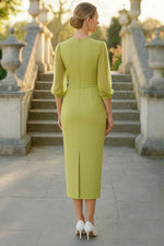 V-Neck Long Sleeve Mermaid Tea-Length Formal Evening Dress