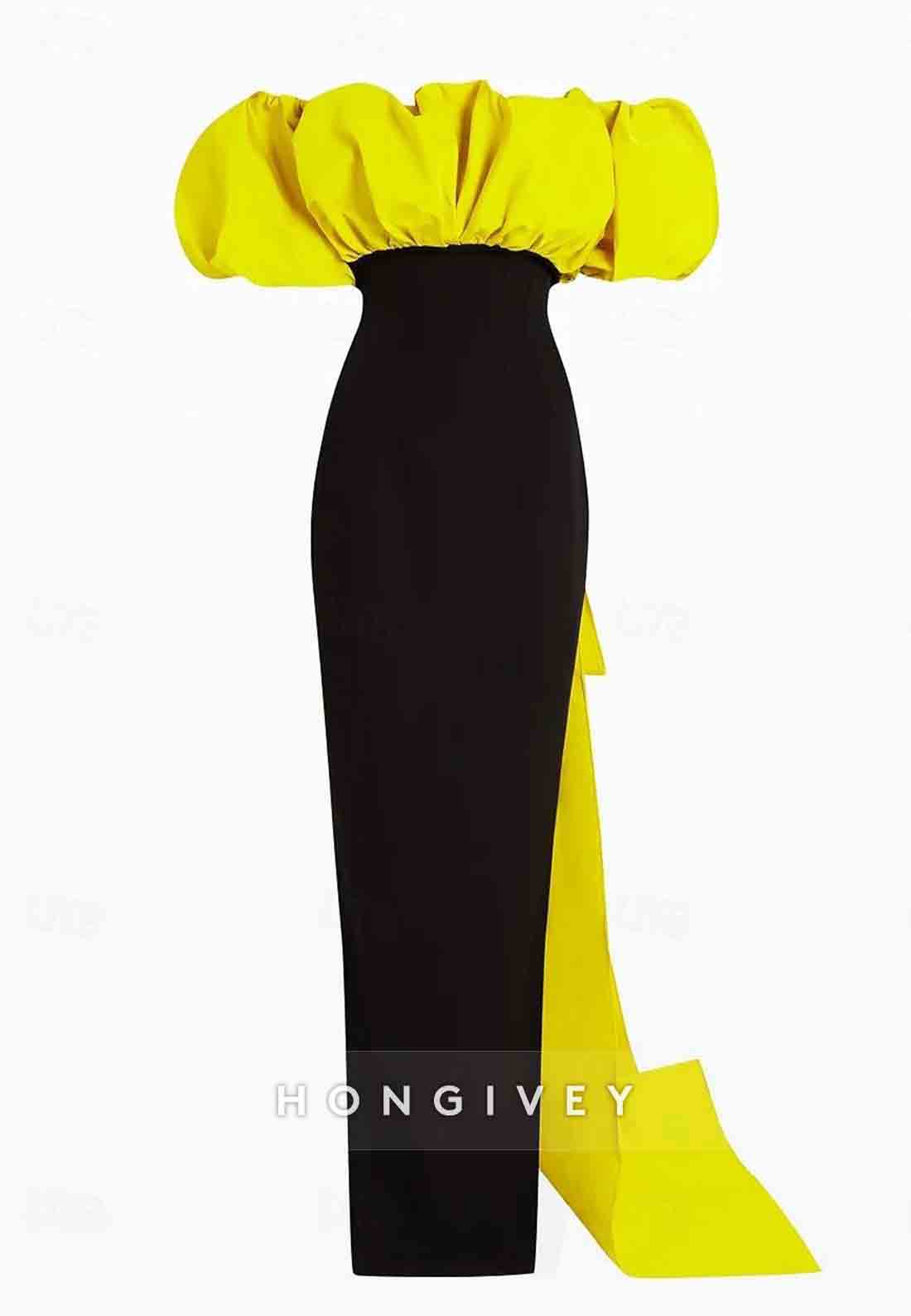 Sheath Evening Gown Formal Floor-Length Off the Shoulder Stretch Crepe with Bow